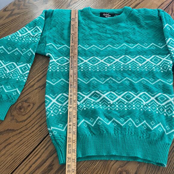 Vintage Rainbow Ridge Green Teal 100% Acrylic Crewneck Sweater-Large - Picture 4 of 6